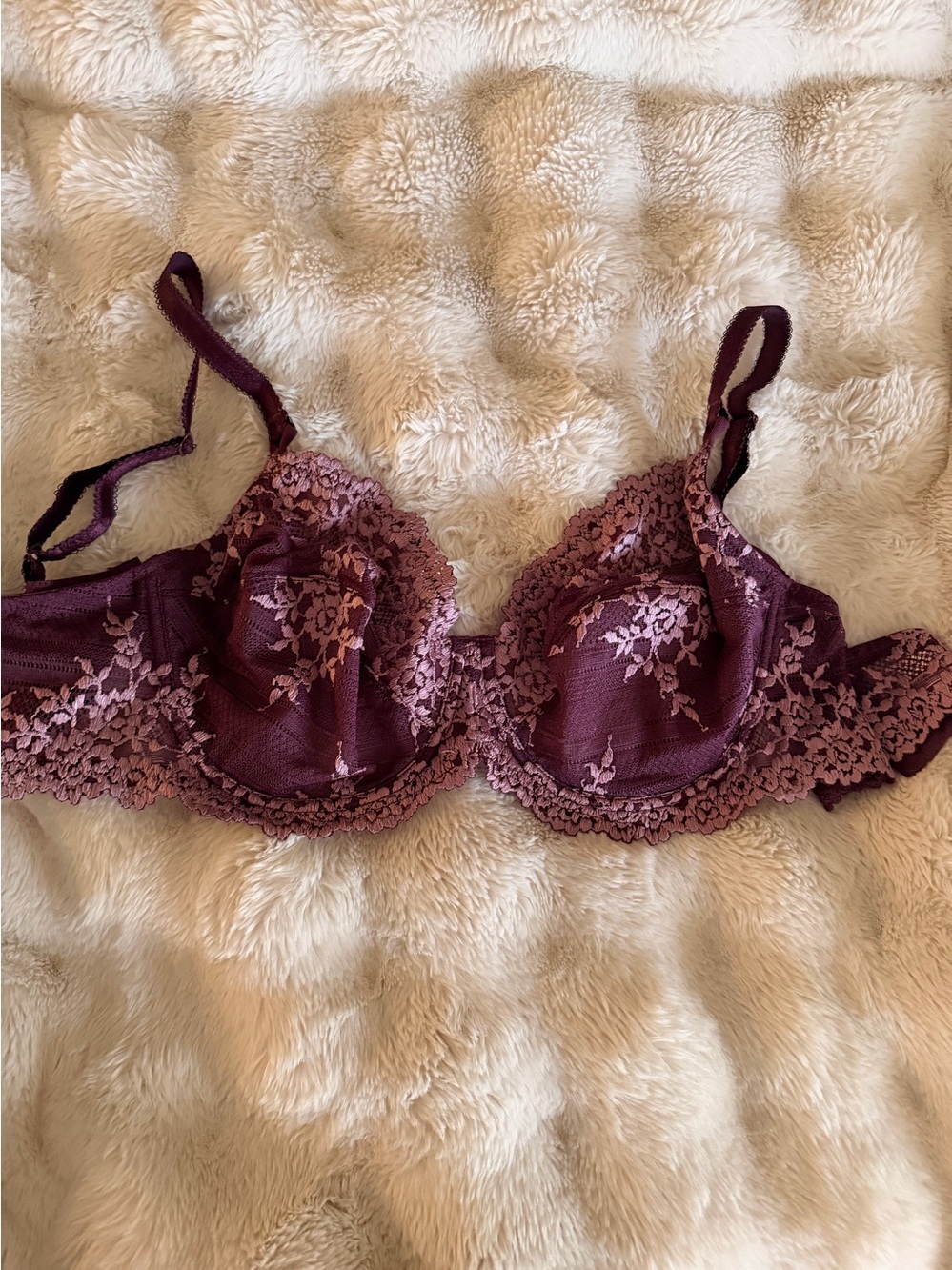 Wacoal Plum Lace Underwire Unlined Bra with Floral Embroidery